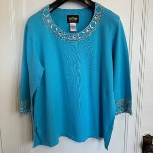 Women's BOB MACKIE Scoop Neck Sweater Tunic Blue Sz. XL